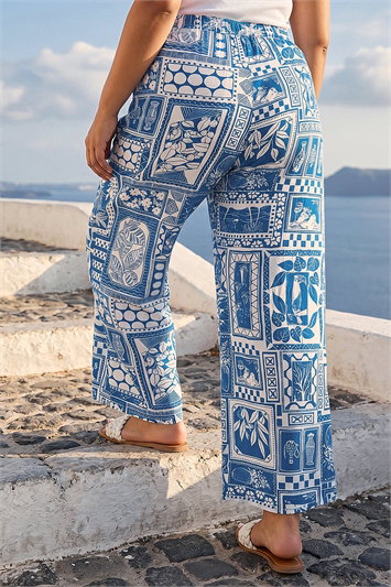 Curve Postcard Print Wide Leg Trouser 18112709