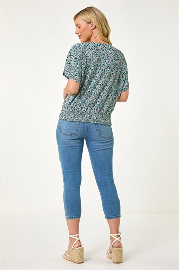 Petite Ditsy Print Crinkle Blouson Top 19389809