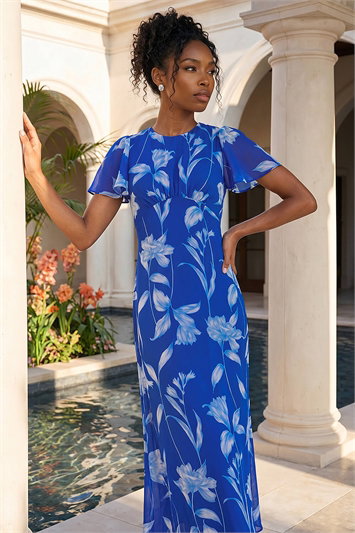 Floral Flutter Sleeve Midi Dress 14793609