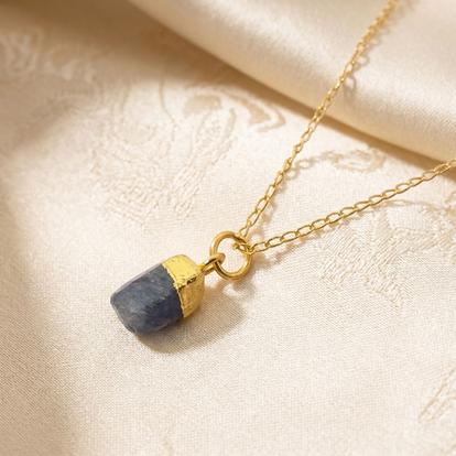 Metallic Raw Sapphire September Birthstone Gold Plated Necklace