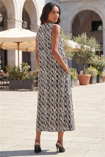Geo Print Pocket Midi Dress 14741308