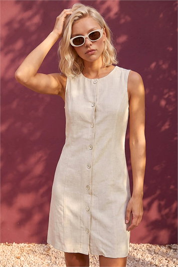 Petite Linen Panel Button Dress 14941459