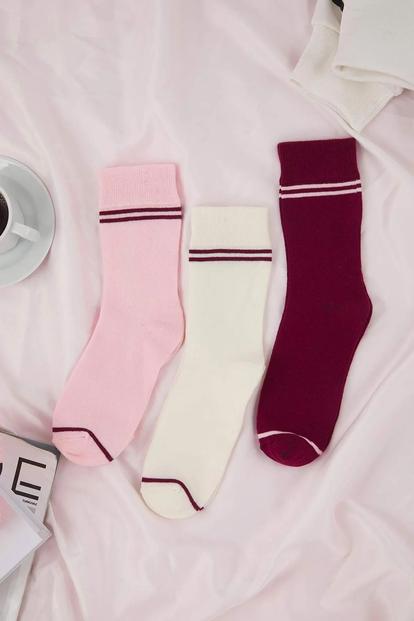 Multi 3 Pack Cotton Striped Jacquard Knit Crew Socks