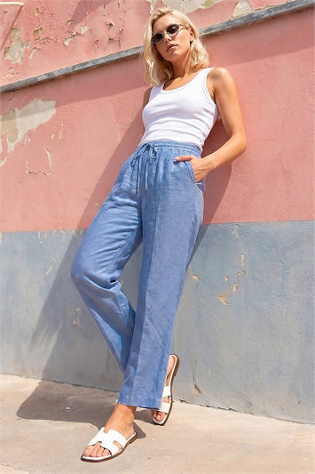 Blue Petite Drawstring Trousers