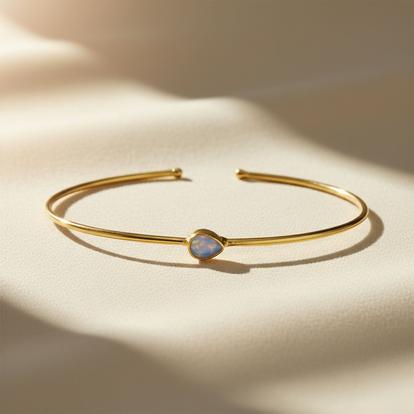Metallic Opal October Birthstone Crystal Gold Plated Bangle