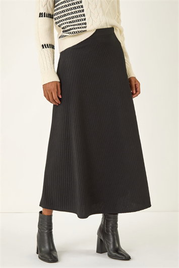 Black Cable Textured Stretch A-Line Skirt