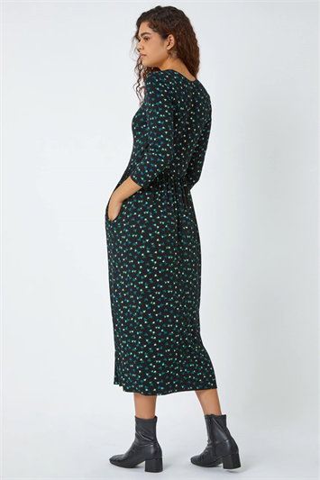 Ditsy Print Pocket Midi Stretch Dress 14467708
