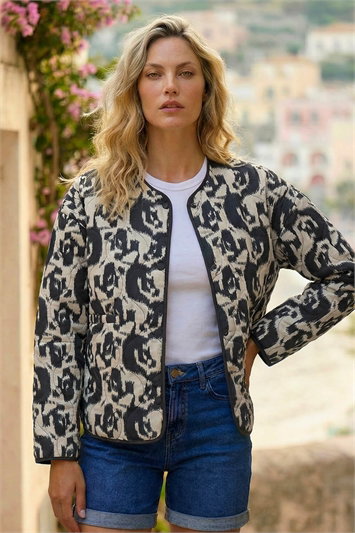 White Soft Printed Quilted Jacket