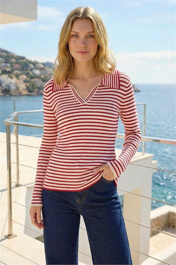 Stripe Collar Knit Top 16325378