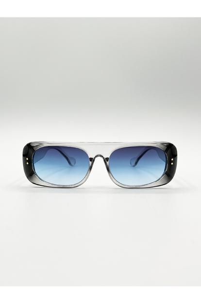 Blue Flat Top Oval Sunglasses In Grey-Blue