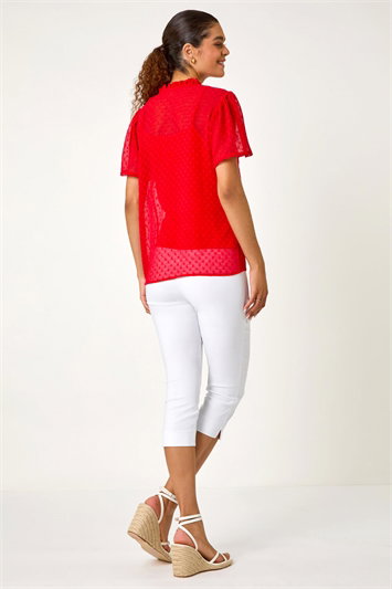 Textured Spot Lace Trim Blouse 10130578