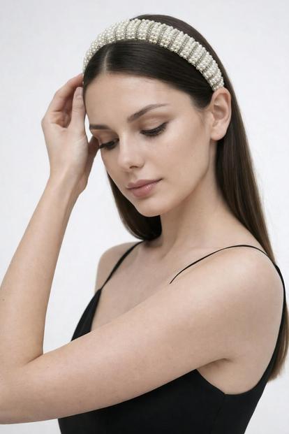White Crystal Gems And Mini Pearls Headband