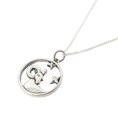 Metallic Aries Zodiac Horoscope Charm Sterling Silver Necklace