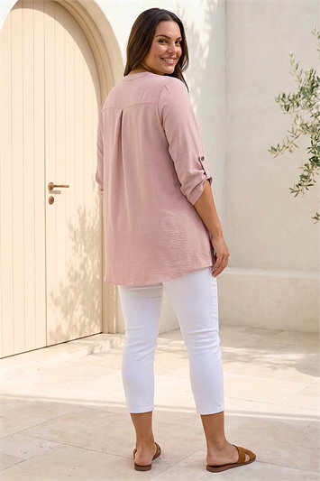 Curve Textured Buttoned Tunic Top 20058379