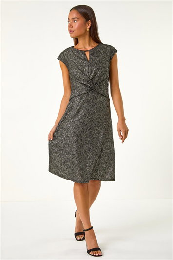 Petite Shimmer Knot Waist Keyhole Dress 14626233
