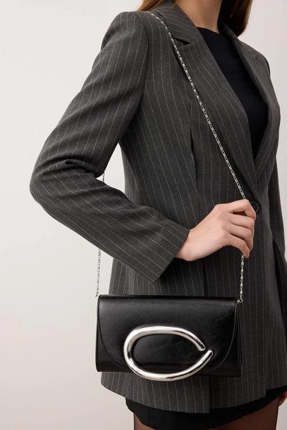 Black Mini Metal-Embellished Chain Clutch Bag