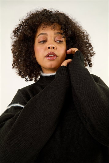 Black Curve Trim Detail Knit Jumper
