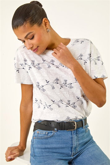 White Floral Puff Print T-Shirt