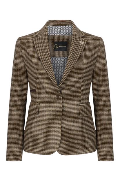 Brown Womens Tailored Brown Wool Blend Tweed Blazer