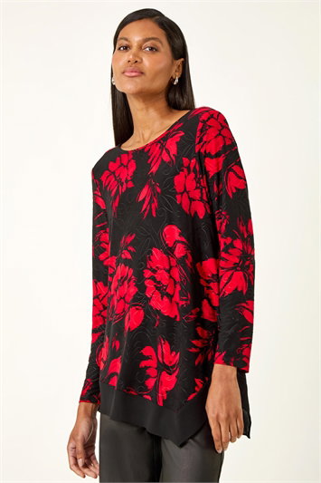 Floral Jacquard Chiffon Hem Top 19423778