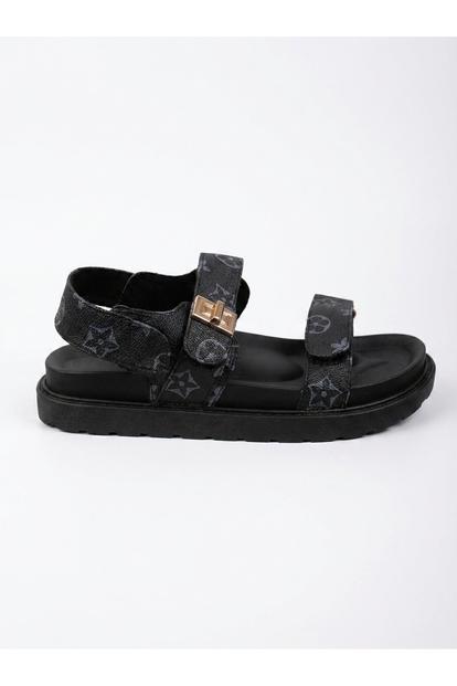 Black Saoirse Geometric Print Flatform Sandals