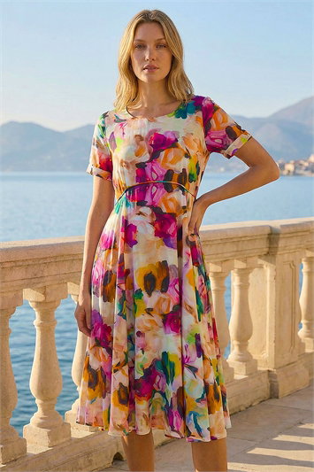 Purple Floral Print Smock Dress