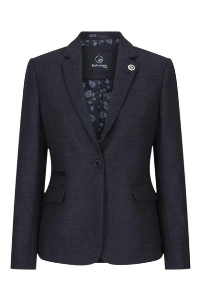 Black Herringbone Check Tweed Wool Blend Blazer