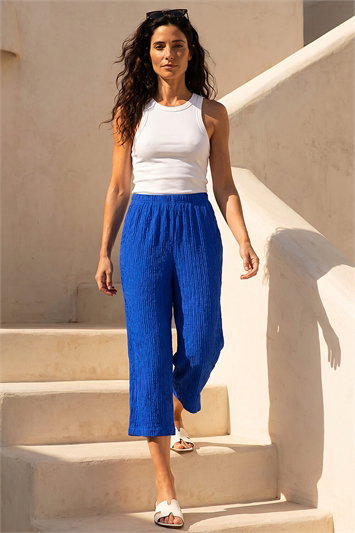 Blue Classic Crinkle Crop Trouser