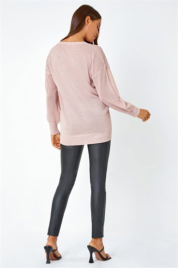 Relaxed Stretch Sparkly V-Neck Jumper 16100646