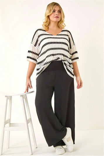 Black Curve Shirred Wide Leg Trouser