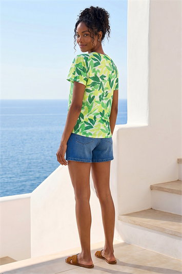 Leaf Print Tie Front Top 19443734