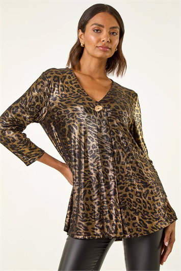 Metallic Metallic Animal Print Tunic Top