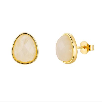 Metallic Fiery Moonstone Pear Shaped Stud Gold Plated Earrings