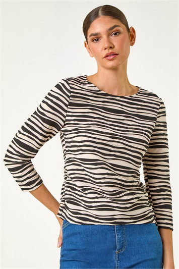 Black Stretch Textured Stripe Top