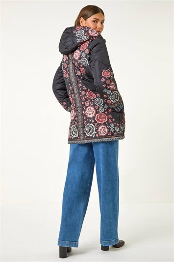 Floral Print Quilted Hooded Coat 12031908
