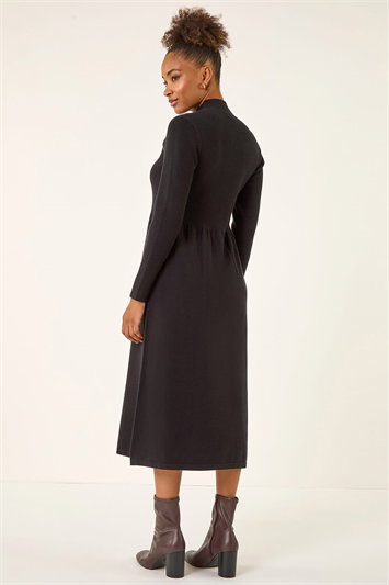 Ribbed Knit High Neck Midi Dress 14819108