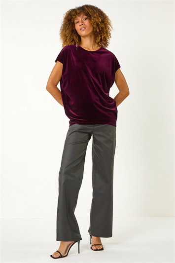 Velvet Round Neck Stretch Top 19332395