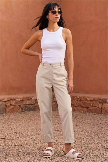 White Petite Cotton Blend Stretch Chino Trousers