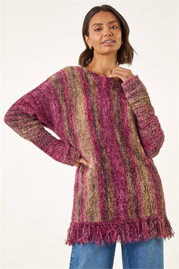 Red Fluffy Tassel Hem Knit Jumper