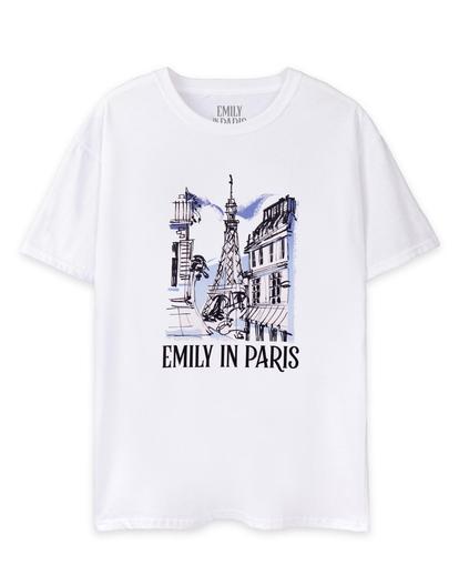 White Emily In Paris Sketchy Cityscape T-Shirt