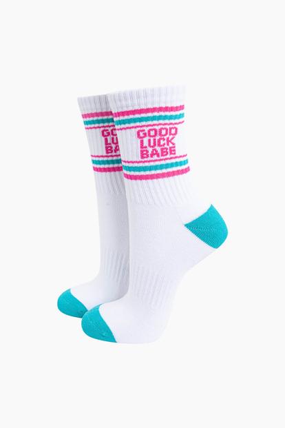 White Good Luck Novelty Cotton Sports Socks