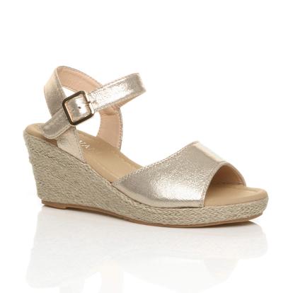White Mid Wedge Heel Ankle Strap Espadrille Sandals