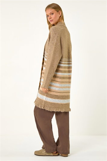 Stripe Print Knit Longline Cardigan 16143459