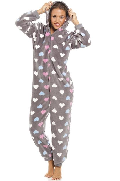 Grey Multicoloured Heart Print Supersoft Grey Onesie