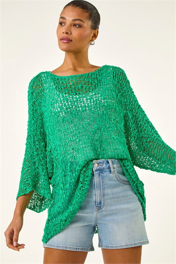 Green Light Weight Open Knit Jumper