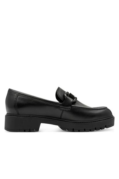 Black Tamaris Black Leather Platform Loafers