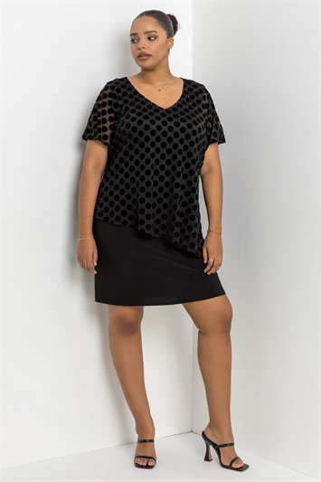 Curve Flock Polka Dot Overlay Dress 14177508