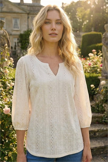 White Broderie Detail Tunic Top