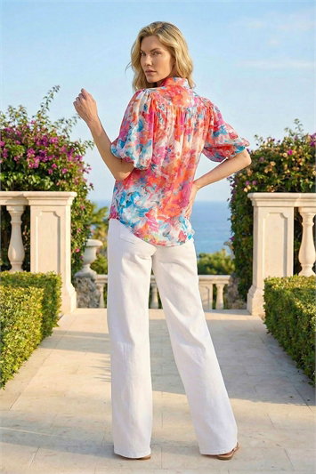 Abstract Print Button Up Blouse 10225564