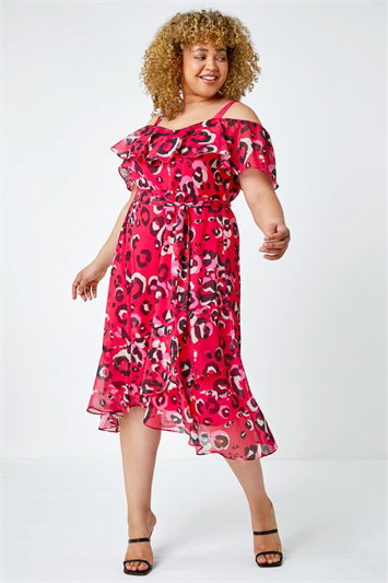 Curve Leopard Cold Shoulder Chiffon Dress 14377832